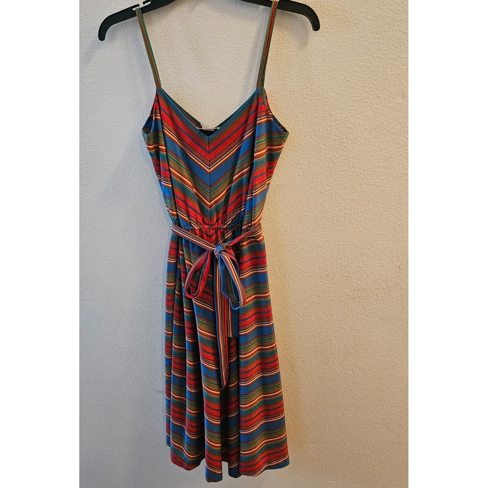 Vintage‎ 70s Lanz Original Midi Dress Stripe Spaghetti Strap Belt S/M